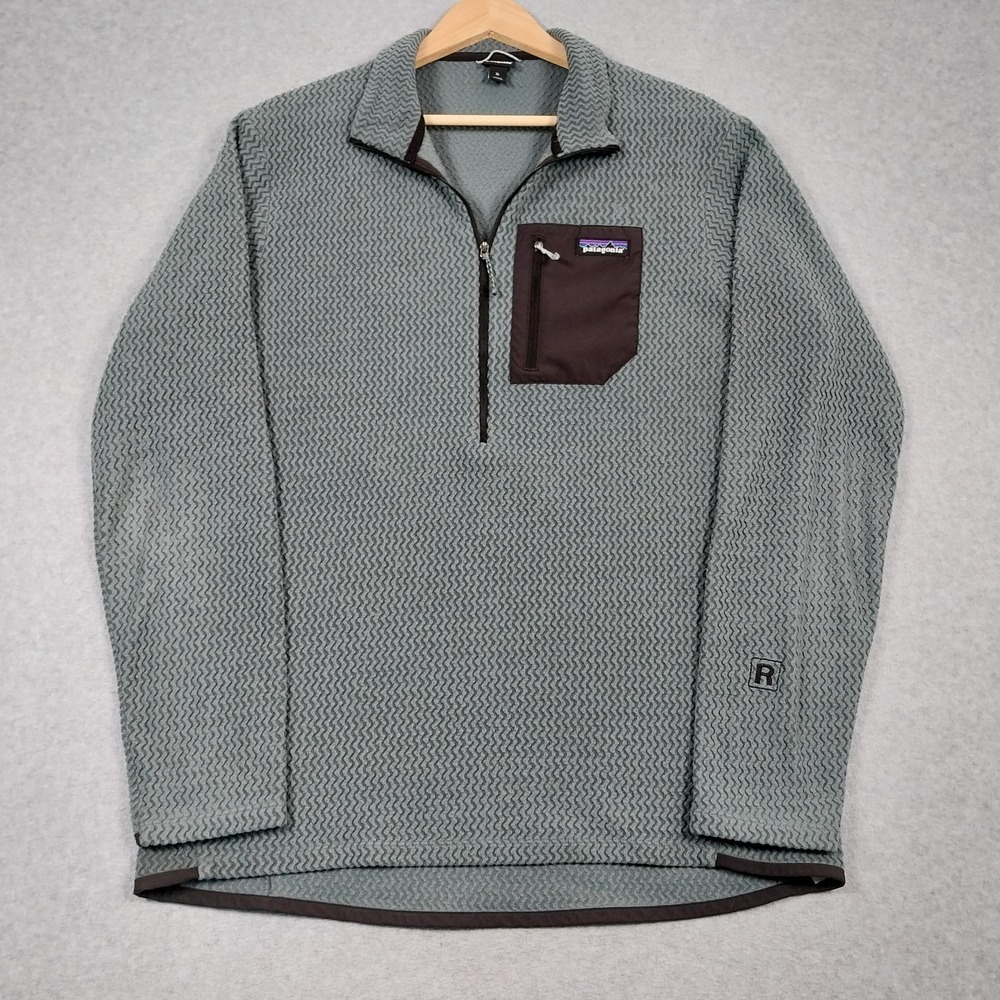 Patagonia Pullover Mens XL Green R1 Air Zip Neck Fleece Waffle Knit 40245 Hiking